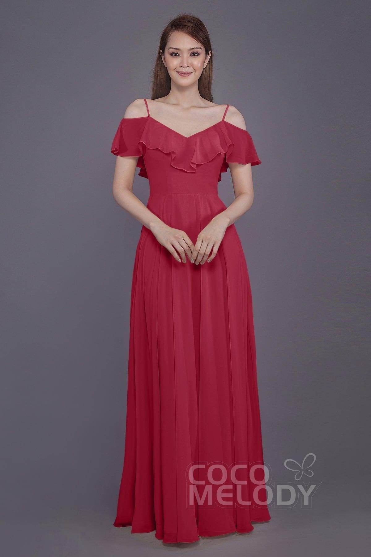 Sheath-Column Floor Length Chiffon Bridesmaid Dress PR3570PS - COCOMELODY